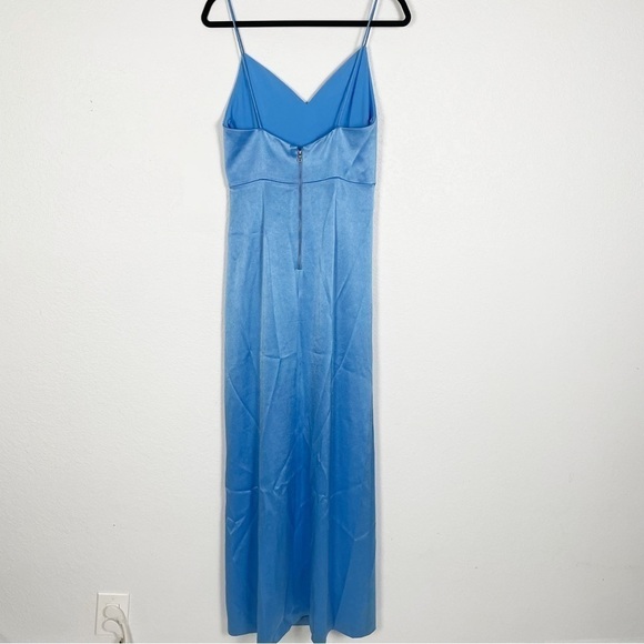 Alice & Olivia Diana Satin Ruched Satin Slit Maxi Dress Blue Formal Evening - Picture 9 of 15
